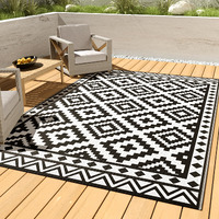 Haushof 5'X8' Outdoor Rug Waterproof, Thickened Outdoor Plastic Straw Rug, Reversible Patio Rug With 4 Rug Stakes, Outdoor Carpet Mat For Rv Trip, Camping, Beach, Deck, Porch, Balcony, Black&White