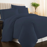 Pizuna Pure 100% Cotton Queen Duvet Cover Set, Luxurious 400 Thread Count Long Staple Cotton Sateen Weave With Button Closure (Combed Dark Blue Cotton Duvet Cover Queen)
