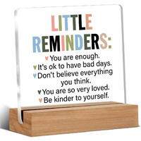 Inspirational Motivational Gifts Little Reminders You Are Enough Clear Desk Decorative Sign Acrylic Sign With Wooden Stand For Office Desk Table Shelf