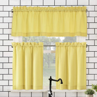 No. 918 Martine Microfiber Semi-Sheer Rod Pocket Kitchen Curtain Valance And Tiers Set, 54"" X 24"", Yellow