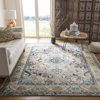 Safavieh Monaco Collection Area Rug - 9' X 12', Grey & Light Blue, Boho Chic Medallion Distressed Design, Non-Shedding & Easy Care, Ideal For High Traffic Areas In Living Room, Bedroom (Mnc243G)