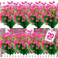 Turnmeon 20 Bundles Artificial Flowers For Outdoor Summer Decoration, Uv Resistant Faux Outsides Plastic Greenery Shrubs Artificial Plants Fake Flowers Planter Home Cemetery Decor(Pink)
