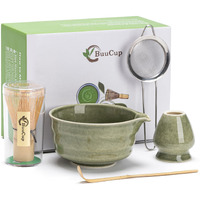 Buucup Matcha Whisk Set, Matcha Bowl With Spout, Matcha Whisk And Holder, Bamboo Matcha Scoop And Stainless Sifter - 5 Pcs Jade Green Matcha Kit For Matcha Lover