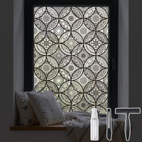 Dktie Boho Stained Glass Look Window Privacy Film With Installation Tools, Decorative Frosted Glass Window Film Static Cling No Glue Removable, Pure Black, 17.7"" X 78.7""