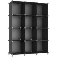 Awtatos Cube Storage Organizer Storage 12 Cube Bookshelf Diy Plastic Closet Storage Shelves With Wooden Mallet, Ideal Storage Solution For Home, Bedroom, Black