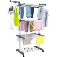 Homidec Clothes Drying Rack, Oversized 4-Tier(67.7"" High) Foldable Stainless Steel Drying Rack Clothing, Movable Drying Rack With 4 Castors, 24 Drying Poles And 14 Hooks For Bed Linen, Clothing, Grey