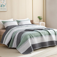 Litanika Oversized Queen Quilt Set Sage Green, 98X98 Stripe Bedspread Coverlet 3 Pieces, Sage Green Lightweight Quilted Bedding Set For All Season(Oversized Queen-1 Quilt, 2 Pillowcases)
