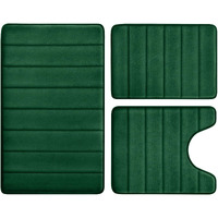Bysure Dark Green Memory Foam Bathroom Rug Set 3 Piece, Non Slip Extra Soft Absorbent Bath Mats, Machine Washable & Dry Toilet Mat Sets For Bathroom Floor