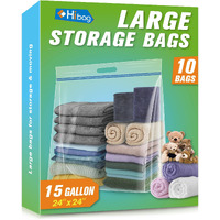 Hibag 15 Gallon Large Storage Bags, 24    X 24    Resealable Ziplock Clear Bags With Handle, Extra Large Xl Heavy Duty For Clothes Pillow Travel Moving, Pack Of 10