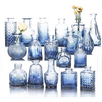 Fixwal Set Of 18 Blue Bud Vases For Flowers, Vintage Clear Glass Vases Small Vases For Centerpieces For Home Table Decor Rustic Wedding Decorations