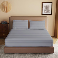100% Egyptian Cotton Fitted Sheet King Size, 600 Thread Count, Single Fitted Sheet Only,16"" Deep Pocket Sheet, Soft & Elastic Sateen Weave Bottom Sheet For Hotel & Home (Gray-Stripe, King)