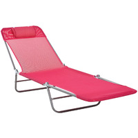 Outsunny Folding Chaise Lounge Chair, Pool Sun Tanning Chair, Outdoor Lounge Chair With Reclining Back, Breathable Mesh Seat, Headrest For Beach, Yard, Patio, Pink