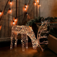 Alpine Corporation 24""H Outdoor Rattan Grazing Reindeer Lawn Decoration With White Lights