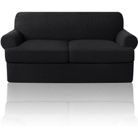 Princedeco T Cushion Loveseat Slipcover 3 Pieces Sofa Covers For T Cushion Sofa Stretch Sofa Covers For 2 Cushion Couch With 2 Individual T Cushion Shape Seat Covers Machine Washable, Black