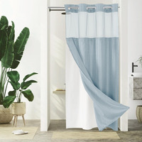 Gibelle Stall Small Shower Curtain 36X74, Waffle Weave Shower Curtain With Snap-In Fabric Liner Set, No Hooks Needed, Hotel Style With Mesh Top Window, Fog Blue