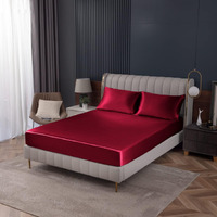 Homiest Burgundy Satin Fitted Sheet Queen Size Fitted Bed Sheet, Deep Pocket Fitted Sheet Only, Luxury & Ultra Soft Bedding Fitted Sheet Single Bottom Bed Sheets Sold Separately