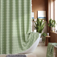 Extra Long Shower Curtain 84 Inches Long, Boho Linen Textured Weighted Fabric Shower Curtain Set With Tassels , Tall Farmhouse Vintage Natural Cloth Shower Curtains For Bathroom, 72X84, Olive Green