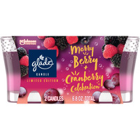 Glade Candle Jar, Air Freshener, 2In1, Merry Berry & Cranberry Celebration, Limited Edition Scent, 3.4 Oz, 2 Count