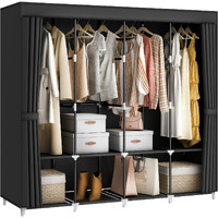Mogelafoo 67 Inch Large Capacity Portable Closet Wardrobe With Non-Woven Fabric Cover, 4 Hanging Rods, 8 Shelves - Black Clothes Storage Organizer For Hanging Clothes