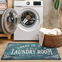 Lansny Small Laundry Room Rug Runner 20""X31.5"" Non Slip Waterproof Laundry Mats For Laundry Room Decor Washable Floor Farmhouse Laundry Rug For Mudroom Washroom Bathroom, Cyan