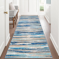 Lansny Modern Abstract Runner Rug 3X8, Blue Washable Kitchen Runner Non-Slip Soft Hallway Rug Runner Thin Print Faux Wool Carpet For Entryway Bedroom Laundry Room Indoor Home Office Decor