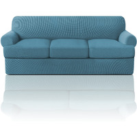 Princedeco T Cushion Sofa Slipcover 4 Pieces Sofa Covers For T Cushion Sofa Soft Couch Cover Sofa Slip Covers Furniture Covers With 3 Individual T Cushion Shape Seat Covers Washable, Storm Blue