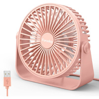 Faraday Usb Desk Fans 5 Inches Portable Table Fans 360 Head Rotation Small Personal Desktop Fan For Home Office, 3 Speeds, Pink