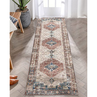 Vivorug Machine Washable Runner Rug, 2' X 7', Non Slip Washable Runner Rug, Carpet Runner For Kitchen Laundry Room Bedroom, Ultra Soft Rug Runner With Rubber Backing, Brick Red/Navy