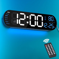 13.7 Inch Wall Clocks, Large Digital Wall Clock With Timer Remote Control Automatic Brightness Dimmer Rgb Night Light Dual Alarm, Wall Clocks For Living Room Decor, Decor, Gift, Colorful