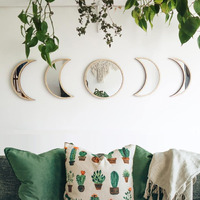 Maxrock Moon Phase Mirror Set, 5 Piece Scandinavian Natural Decor Wall Decorative Acrylic Mirror Bohemian Moon Mirror For Living Room Bedroom, Home , Not Real Mirror