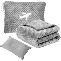 Nenolix 3 In 1 Travel Pillow And Blanket Set - 280 Gsm Travel Blanket Airplane Compact With Bag, Inflatable Travel Pillow, Packable Airplane Blanket, Luggage Sleeve & Backpack Clip (Light Grey)