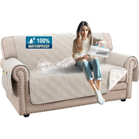 H.Versailtex 100% Waterproof Couch Cover 2 Cushion Sofa Modern Sofa Covers Waterproof And Washable Thick Soft Couch Cover For Dogs With Elastic Straps (Loveseat, French Oak/Beige)