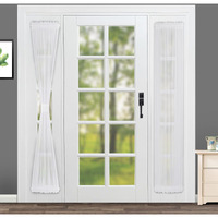 Rose Home Fashion Rhf Voile French Door Curtains Set Of 2 Panels, Sidelight Curtains For Front Door Sheer Panels, 30W By 72L, White Sheer Glass Door Curtains With Tieback (W30 X L72|2 Panels, White)