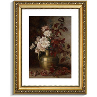 Viyyiea Gold Framed Floral Wall Art Decor, Living Room Bedroom Rose Bouquet Pictures Retro Wall Decor, Antique Picture Frame Canvas Prints Artwork, Vintage Flower Paintings,13X16 Inch