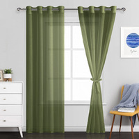 Jiuzhen Semi Sheer Curtains For Living Room - 90 Inches Long With Tiebacks Light Filtering Grommet Window Curtains For Bedroom/Office, 52Wx 90L, Set Of 2 Panels,Olive Green