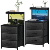 Szlhanjz Led Nightstand Set Of 2, Dresser Nightstand With 3 Drawers And Type C Charging Station, Storage End Table With Shelf And Hooks, Large Bedside Table For Dorm Bedroom, Black