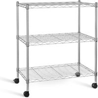 Simple Deluxe Heavy Duty 3-Shelf Shelving With Wheels, Adjustable Storage Units, Steel Organizer Wire Rack, 24.02   L X 13.78W X 31.89   H, Chrome, Hkshlf23133003Cpc