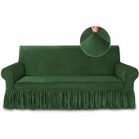 Niceec Sofa Cover Super Soft 1-Piece Green Sofa Slipcover For Sofas Stretch Universal Spandex Couch Covers For Living Room Easy Fit Washable Furniture Sofa Protector With Skirt