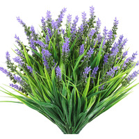 N&T Nietin 6 Bundles Artificial Plants Outdoor, Fake Monkey Grass With Flowers, Uv Resistant Fake Plants For Garden Window Office Patio Hanging Planter Pathway Front Porch Home(Purple)
