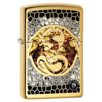Zippo Custom Lighter - Ann Stokes Artist Dragon W/ Scales Design High Polish Brass