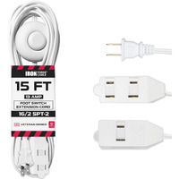 Iron Forge Cable 15 Ft Extension Cord With Foot Switch And 3 Electrical Power Outlet - 16/2 Durable White Foot Tap Extension Cord