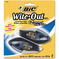 Bic Wite-Out Brand Ez Correct Grip Correction Tape, 33.5 Feet, 2-Count Pack Of White Correction Tape, Fast, Clean And Easy To Use Tear-Resistant Tape Office Or School Supplies