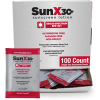 Sun X 30+ Spf Individual Sunscreen Packets Travel Size - Pack Of 100 Paraben, Oxybenzone, & White Cast Free Broad Spectrum Spf Sunscreen Packets - Water & Sweat Resistant For Up To 80 Minutes