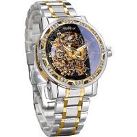 Forsining Watch For Men, Retro Steampunk Skeleton Mechanical Wrist Watch With Blue Diamond And Royal Carving, Elegant Neutral Clock (Silver Black)