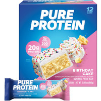 Pure Protein Bars, High Protein, Nutritious Snacks To Support Energy, Low Sugar, Gluten Free, Birthday Cake, 1.76 Oz, Pack Of 12 (Packaging May Vary)