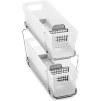 Madesmart 2-Tier Plastic Mini Multipurpose Organizer With Divided Slide-Out Storage Bins, Compact Under Sink And Cabinet Organizer Rack, Frost