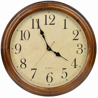 Old Oak 16-Inch Solid Wood Silent Non-Ticking Decorative Wall Clock With Large Arabic Numerals