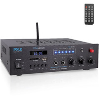 Pyle Wireless Bluetooth Karaoke Amplifier Home Car Bus Tours 300 Watts 2 Channel Digital Home Audio Pa Receiver System 2 Microphone Input Control, Fm Radio, Usb,12 Volt Power Option Pyle Pfa600Bu