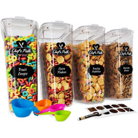 Cereal Containers Storage Set Large (4L,135.2 Oz), Airtight Food Storage Containers For Kitchen & Pantry Organization, Cereal Storage Container Set For Crunchiness, Bpa Free Dispenser Keepers (4)
