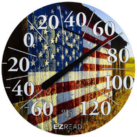 Ezread Hanging Dial Thermometer 840-1232 Weather Thermometers For Indoor And Outdoor Use, Large 12.5 Inch Diameter, Easy To Read Numbers, American Flag On Barn